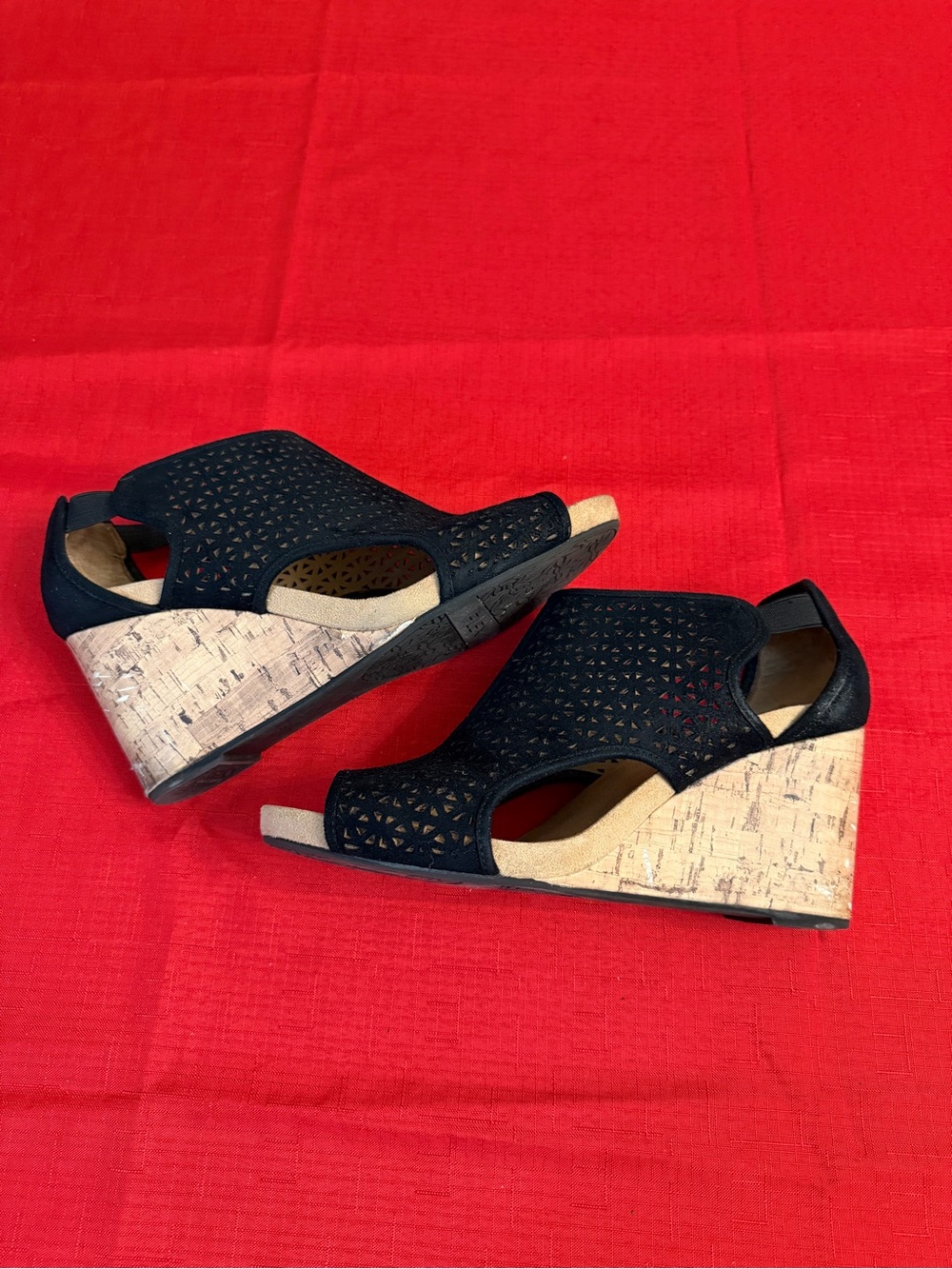 Black Cork Wedge Peep-Toe Sandals - Women